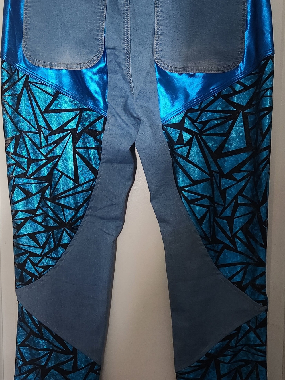 Electric Blue Geometric Patchwork Jeans